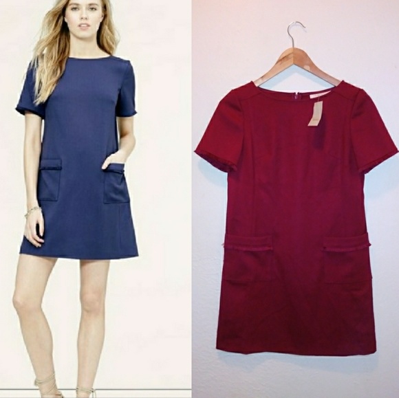 LOFT Dresses & Skirts - NWT LOFT Petite Cranberry Fringe Trim Shift Dress